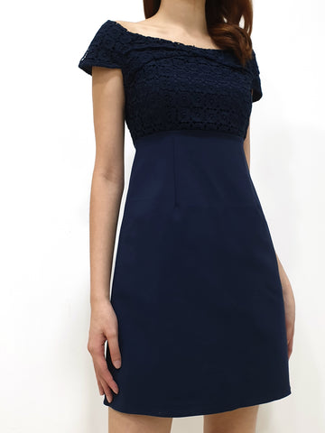 Crochet Off Shoulder Dress - Navy (Non-returnable) - Ferlicious