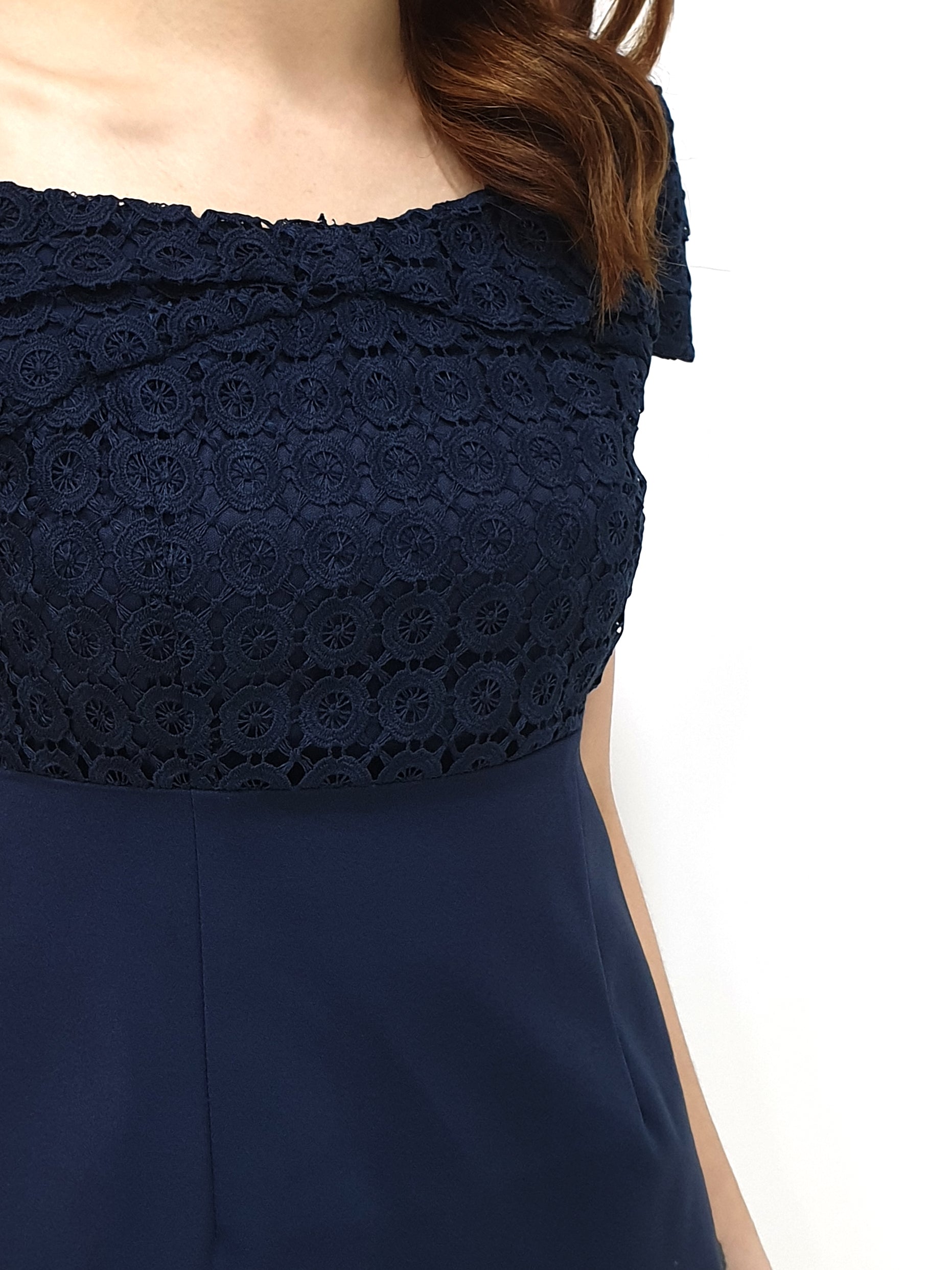 Crochet Off Shoulder Dress - Navy (Non-returnable) - Ferlicious