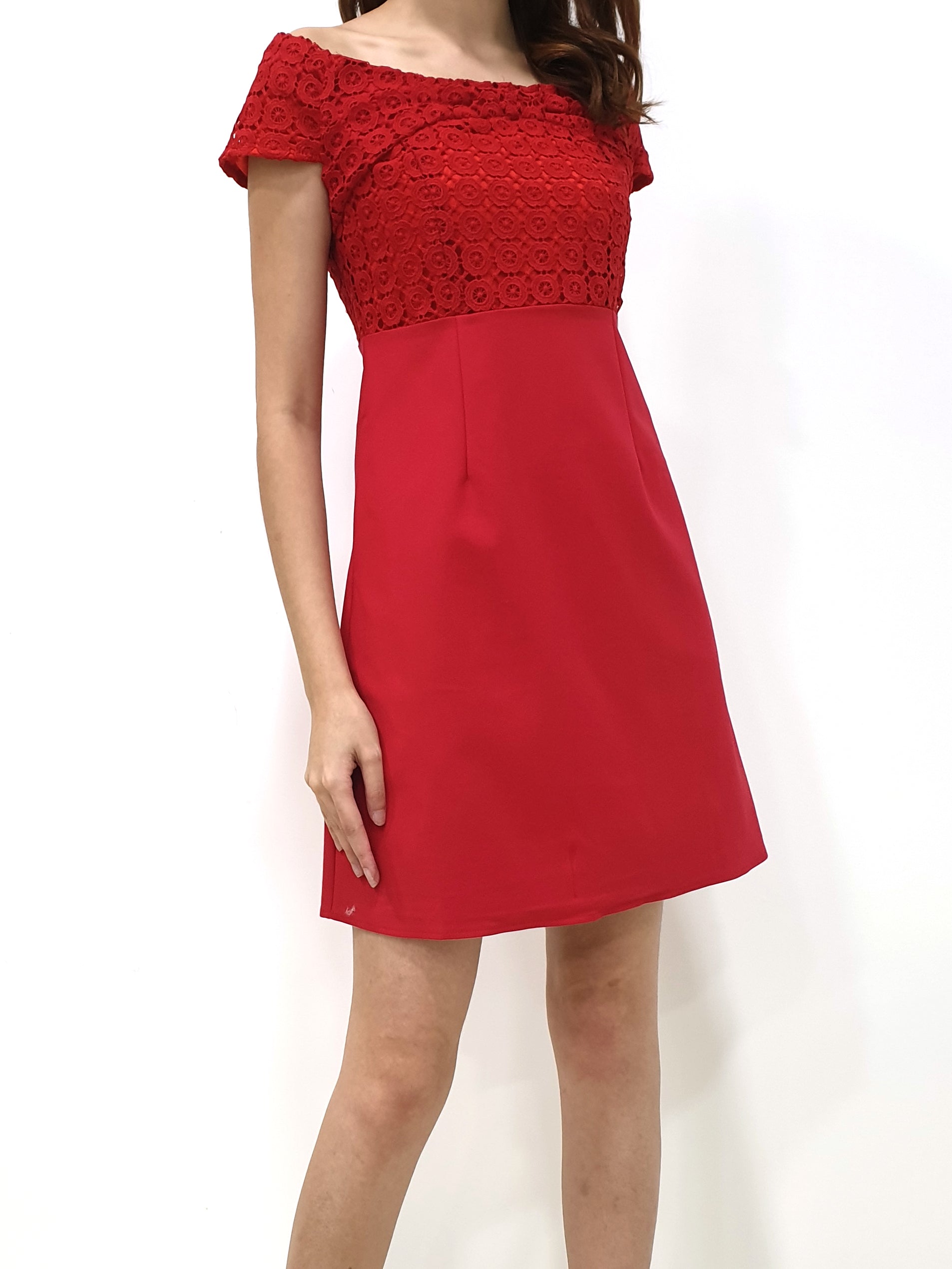 Crochet Off Shoulder Dress - Red (Non-returnable) - Ferlicious