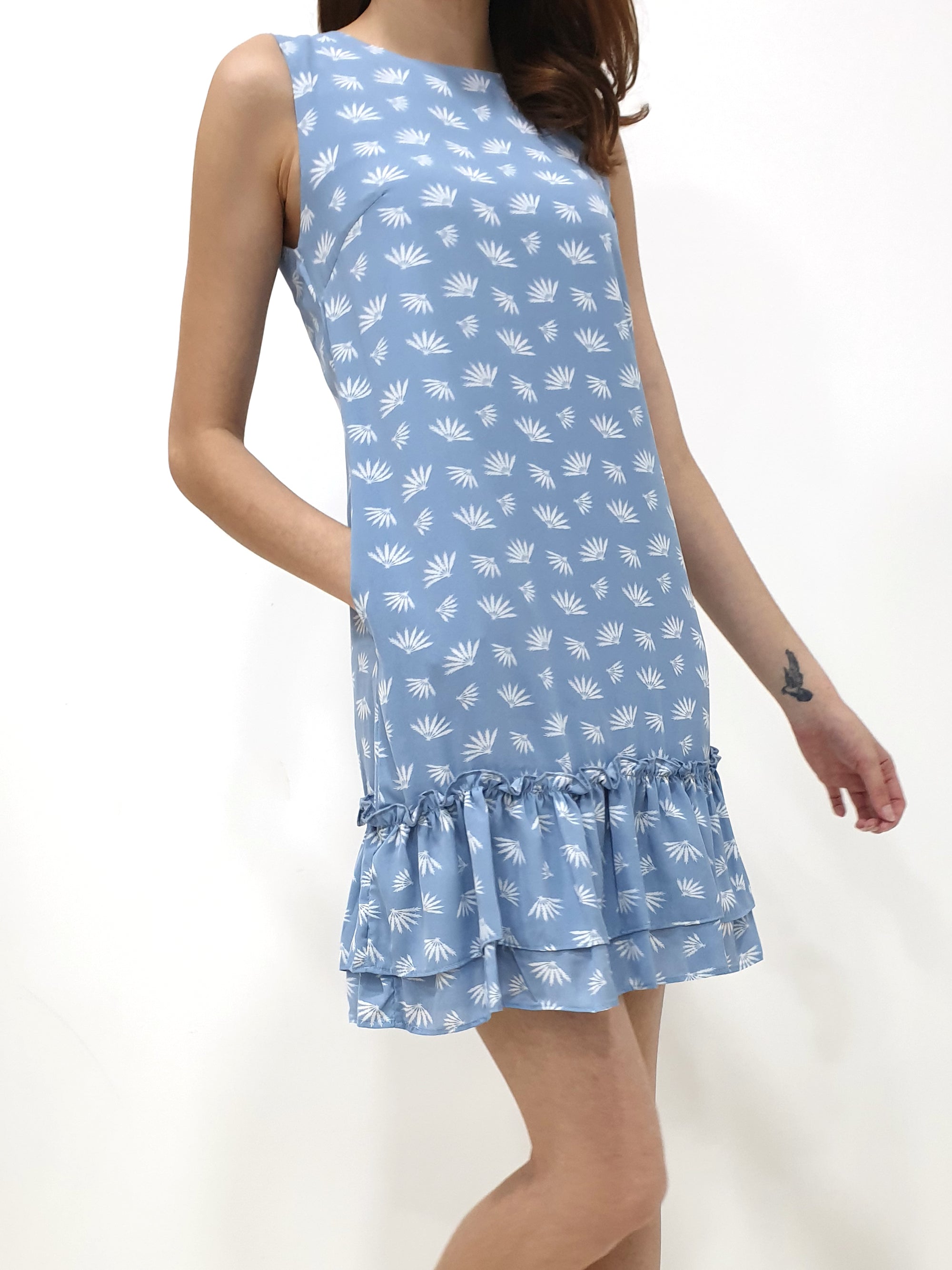 Fans Print Ruffles Dress - Blue (Non-returnable) - Ferlicious