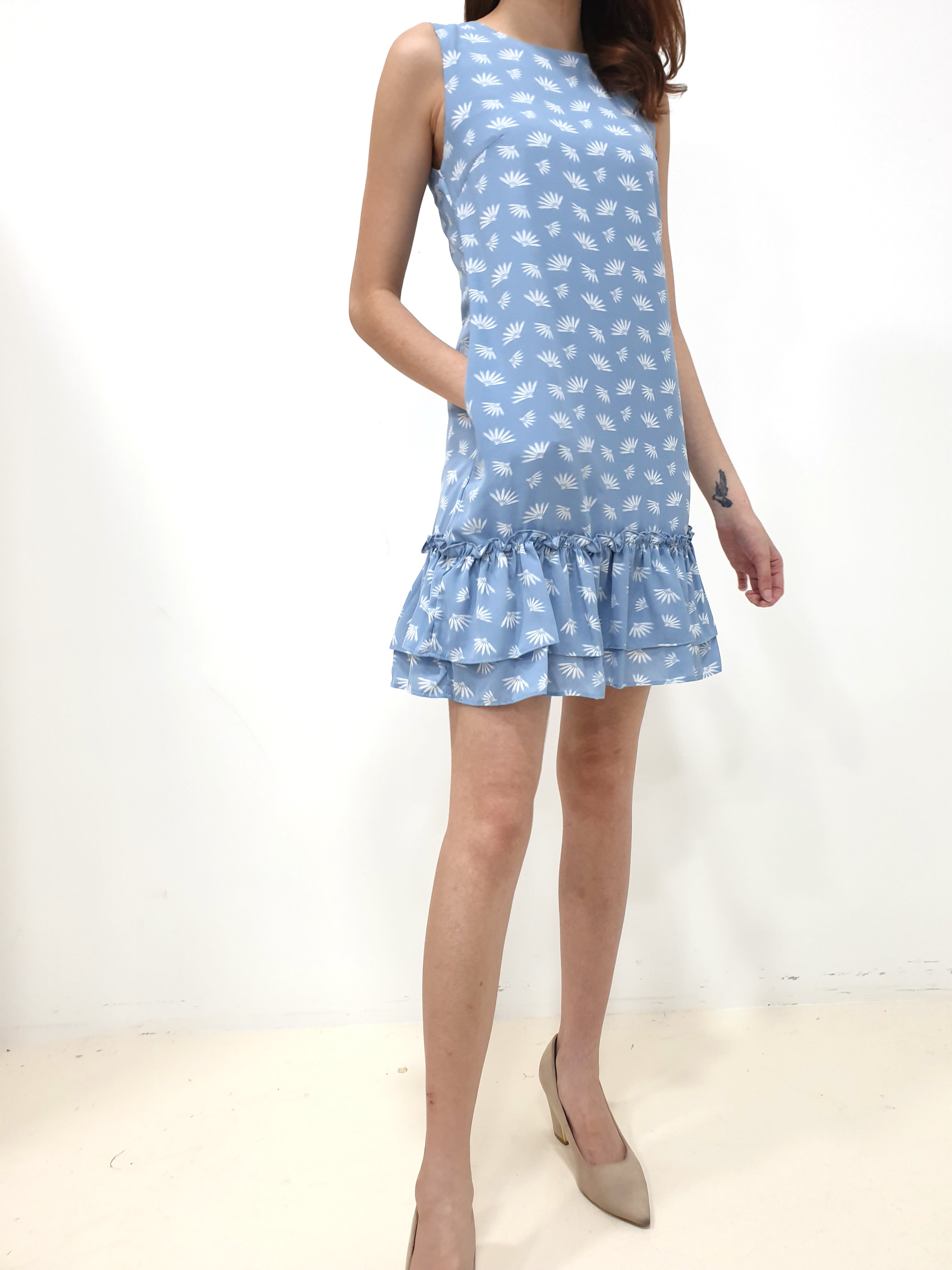 Fans Print Ruffles Dress - Blue (Non-returnable) - Ferlicious