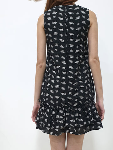 Fans Print Ruffles Dress - Black (Non-returnable) - Ferlicious