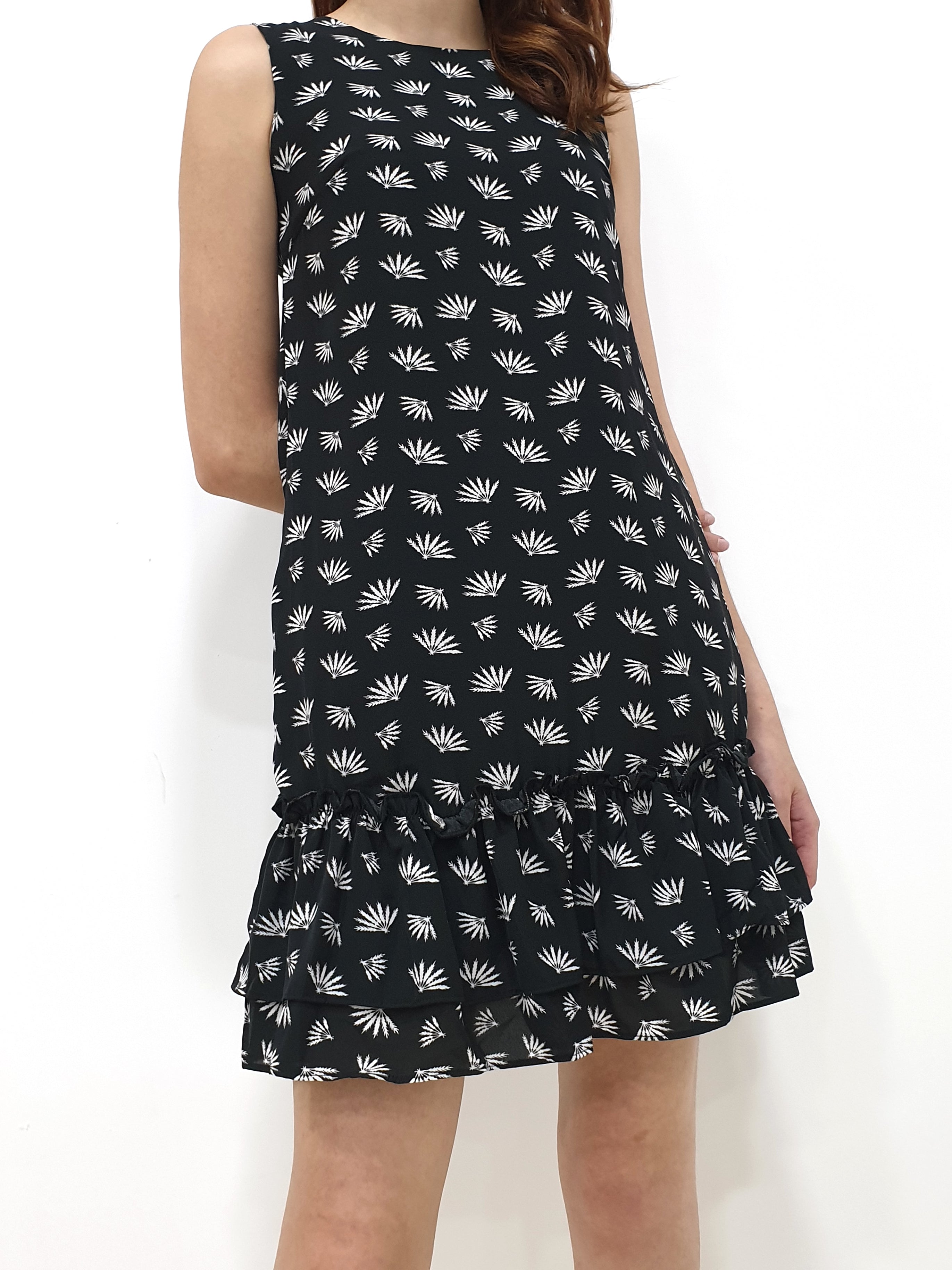 Fans Print Ruffles Dress - Black (Non-returnable) - Ferlicious