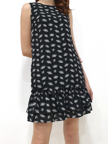 Fans Print Ruffles Dress - Black (Non-returnable) - Ferlicious