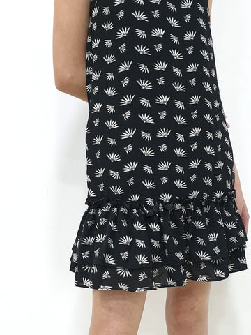 Fans Print Ruffles Dress - Black (Non-returnable) - Ferlicious