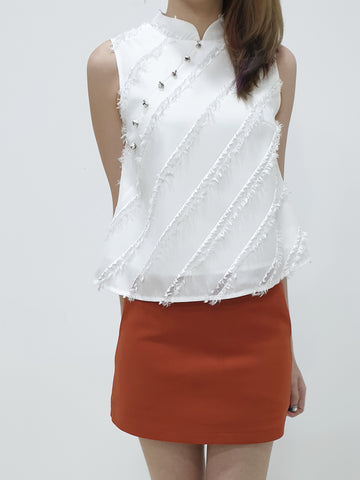 Feather Mandarin Collar Top