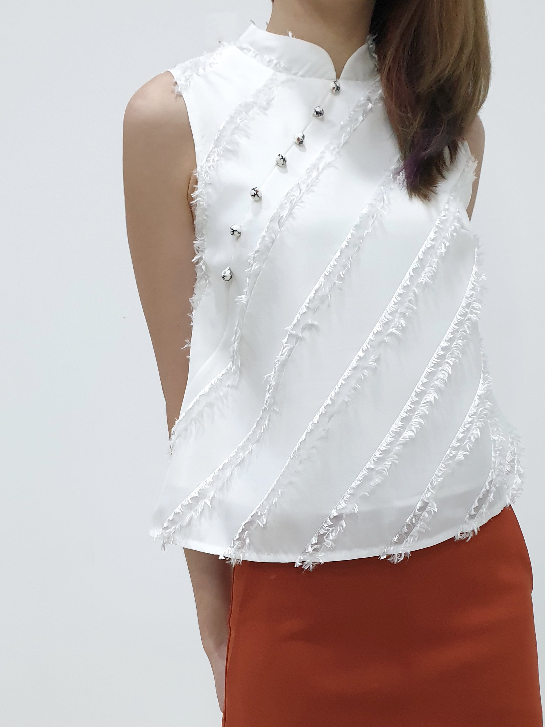 Feather Mandarin Collar Top