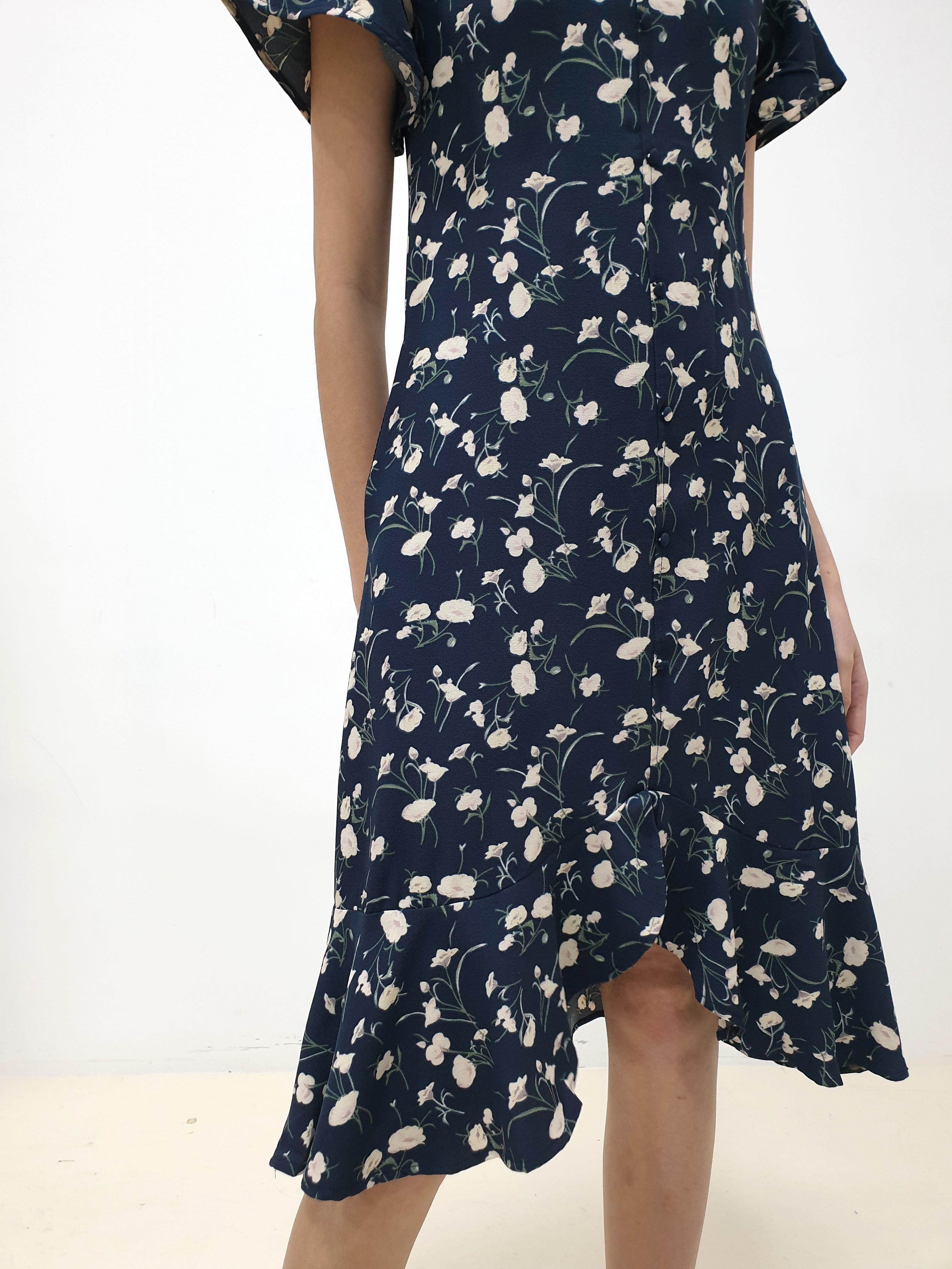 Floral Hi Low Mermaid Dress - White / Navy (Non-returnable) - Ferlicious