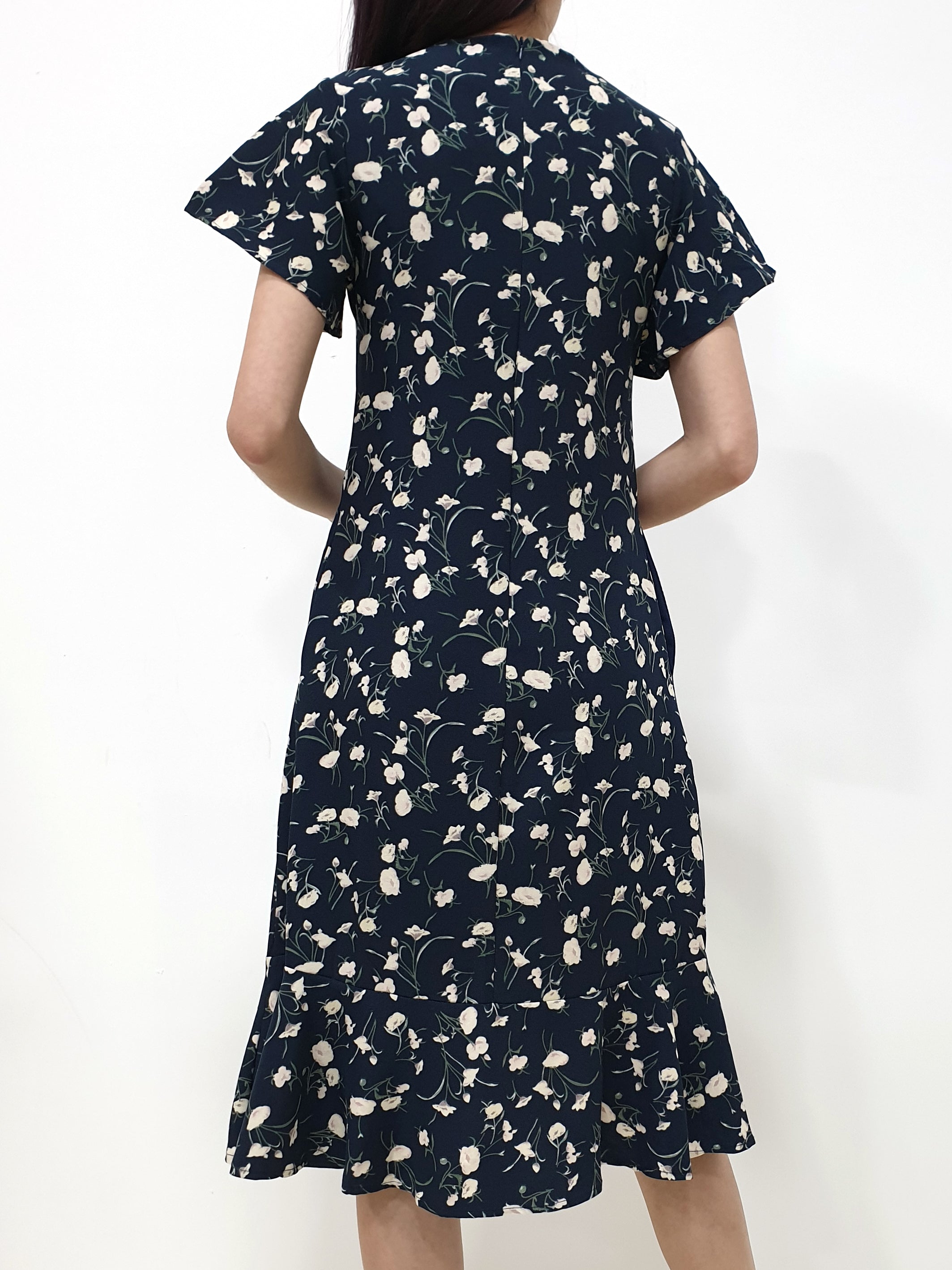 Floral Hi Low Mermaid Dress - White / Navy (Non-returnable) - Ferlicious