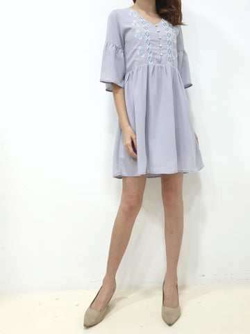 Flounce Sleeve Tribal Babydoll Dress (Non-returnable) - Ferlicious