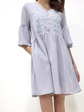 Flounce Sleeve Tribal Babydoll Dress (Non-returnable) - Ferlicious