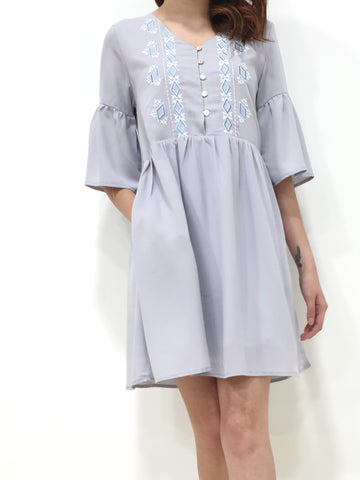 Flounce Sleeve Tribal Babydoll Dress (Non-returnable) - Ferlicious