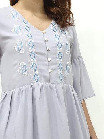 Flounce Sleeve Tribal Babydoll Dress (Non-returnable) - Ferlicious