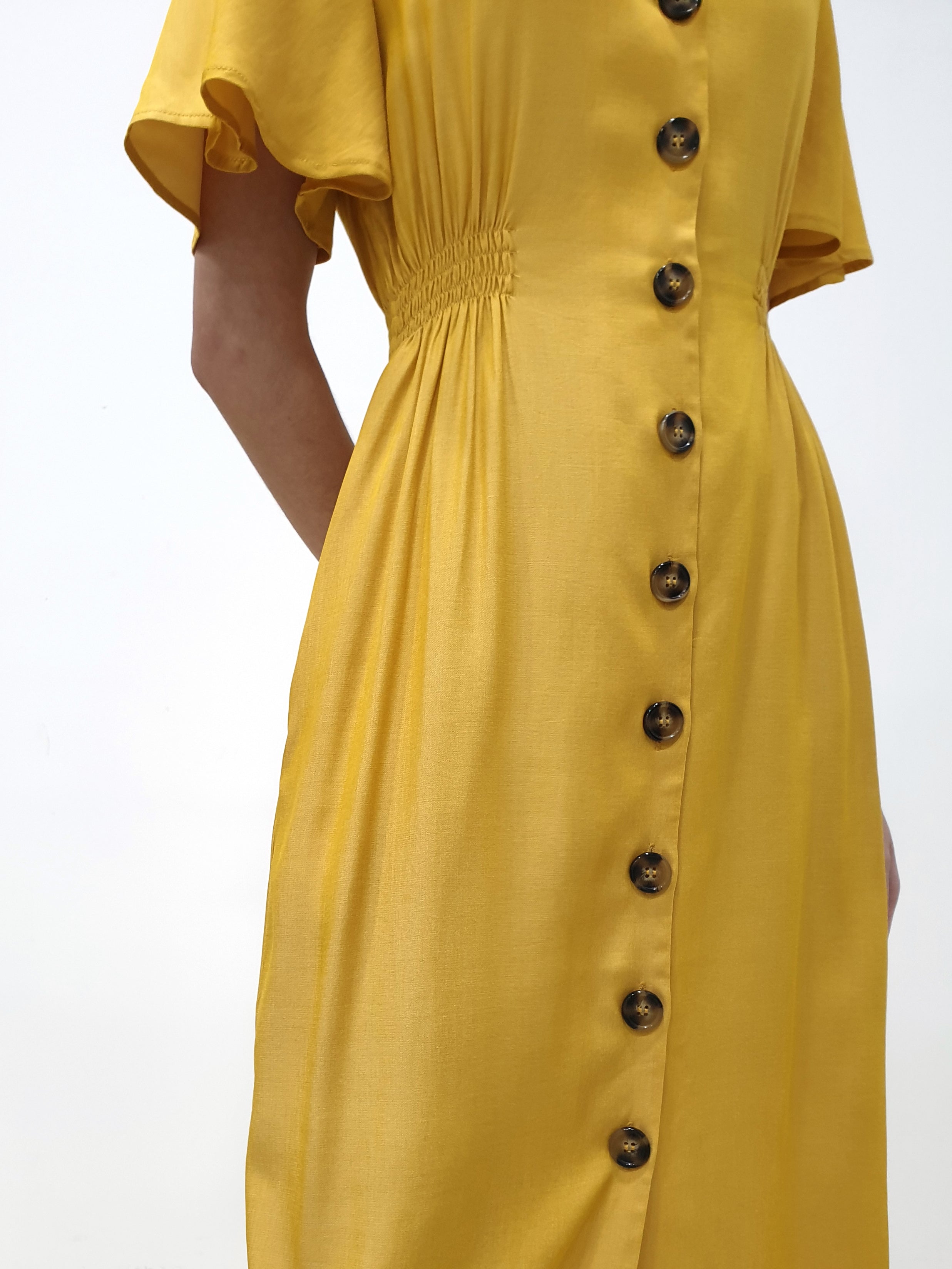 Flutter Sleeve Button Down Dress - Yellow (Non-returnable) - Ferlicious