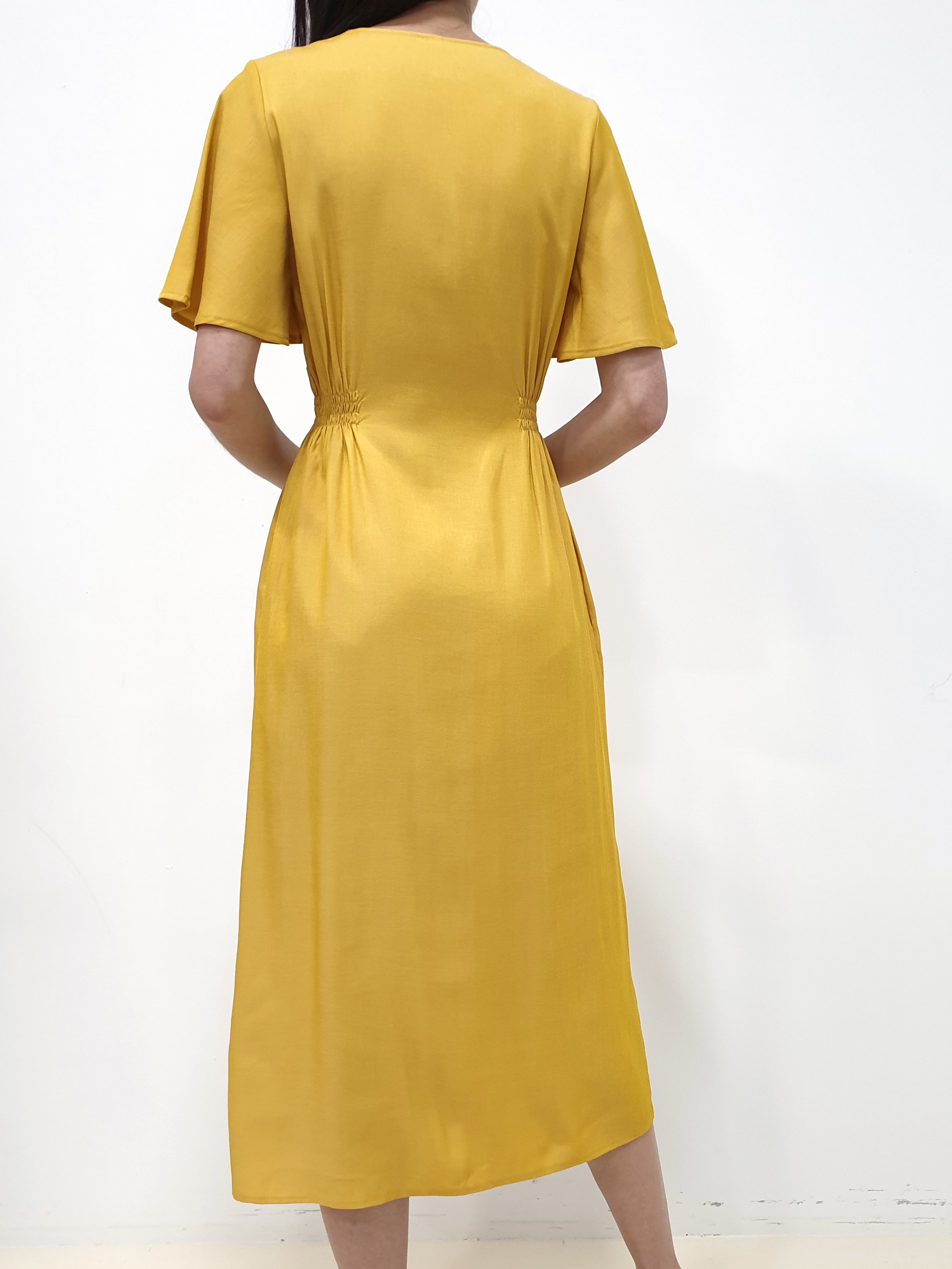 Flutter Sleeve Button Down Dress - Yellow (Non-returnable) - Ferlicious