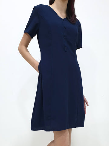 Front Button SS Dress - Navy (Non-returnable) - Ferlicious