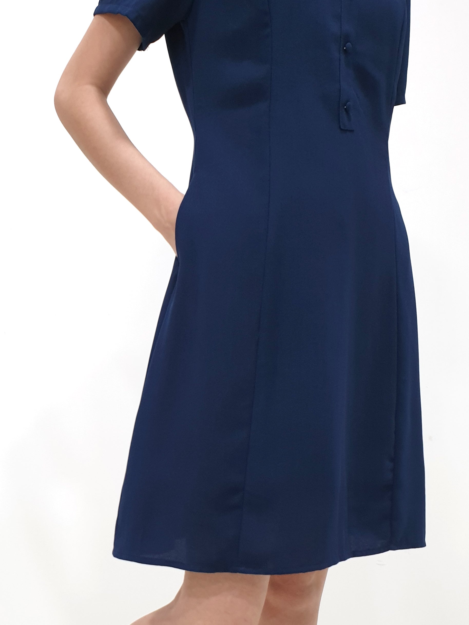 Front Button SS Dress - Navy (Non-returnable) - Ferlicious