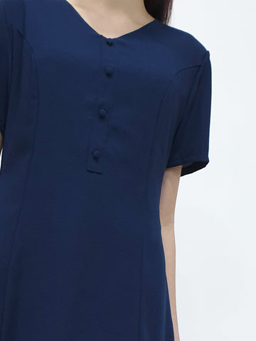 Front Button SS Dress - Navy (Non-returnable) - Ferlicious
