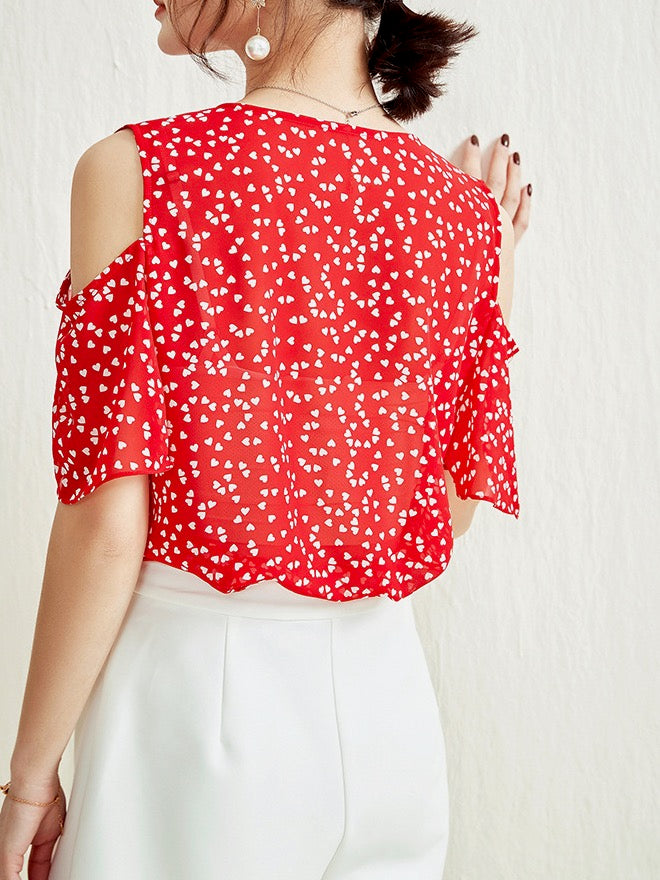 Full of Hearts Cold Shoulder Top