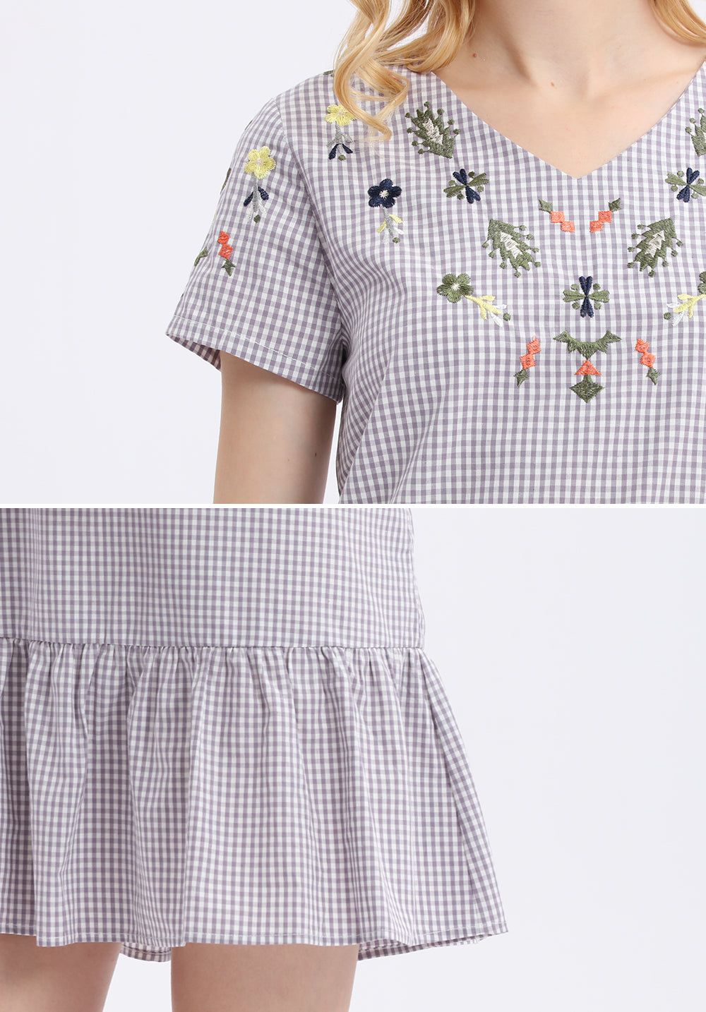 Gingham V Neck Dress - Ferlicious