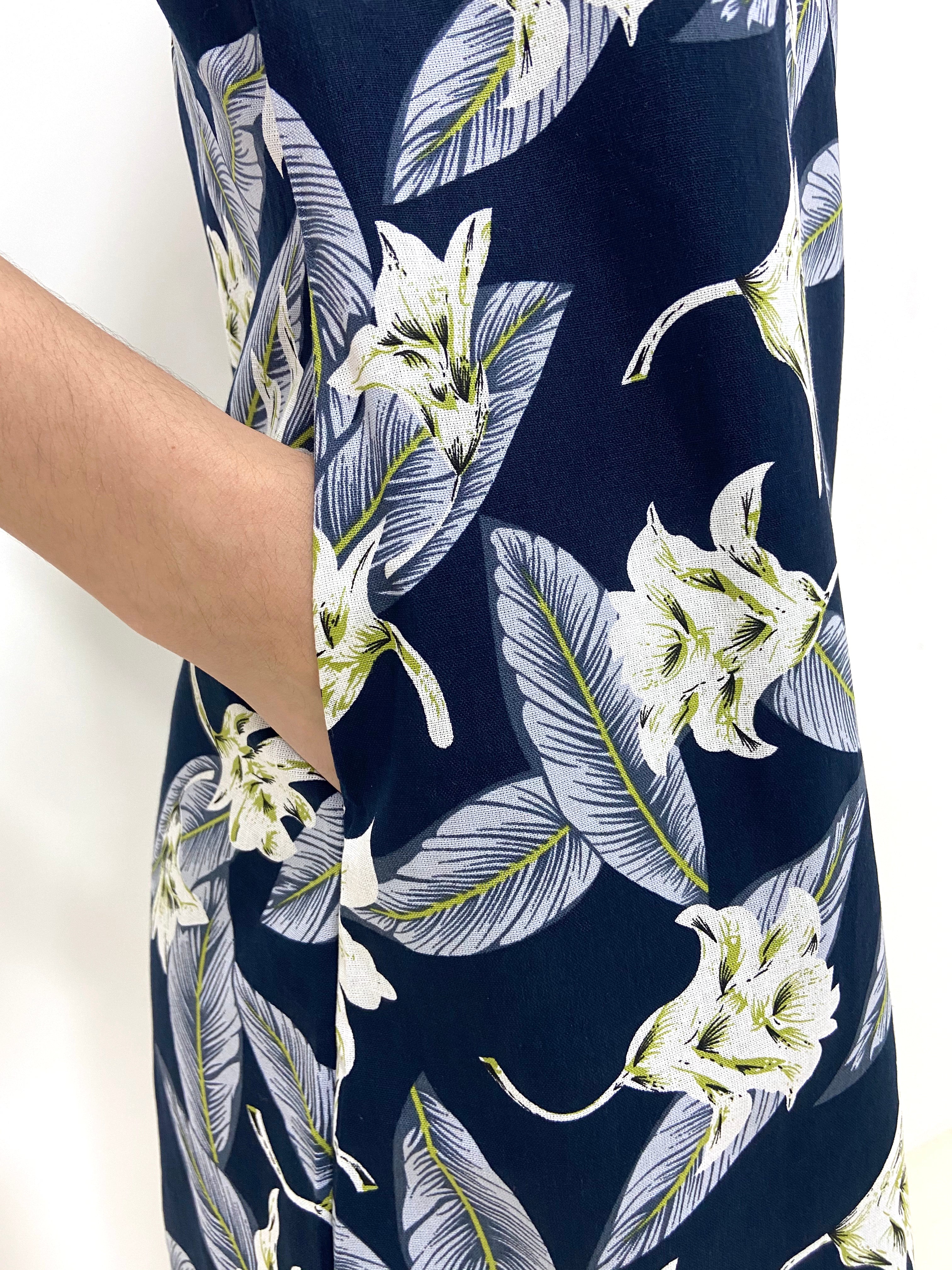 Lily Tropical Print Dress - Navy (Non-returnable) - Ferlicious