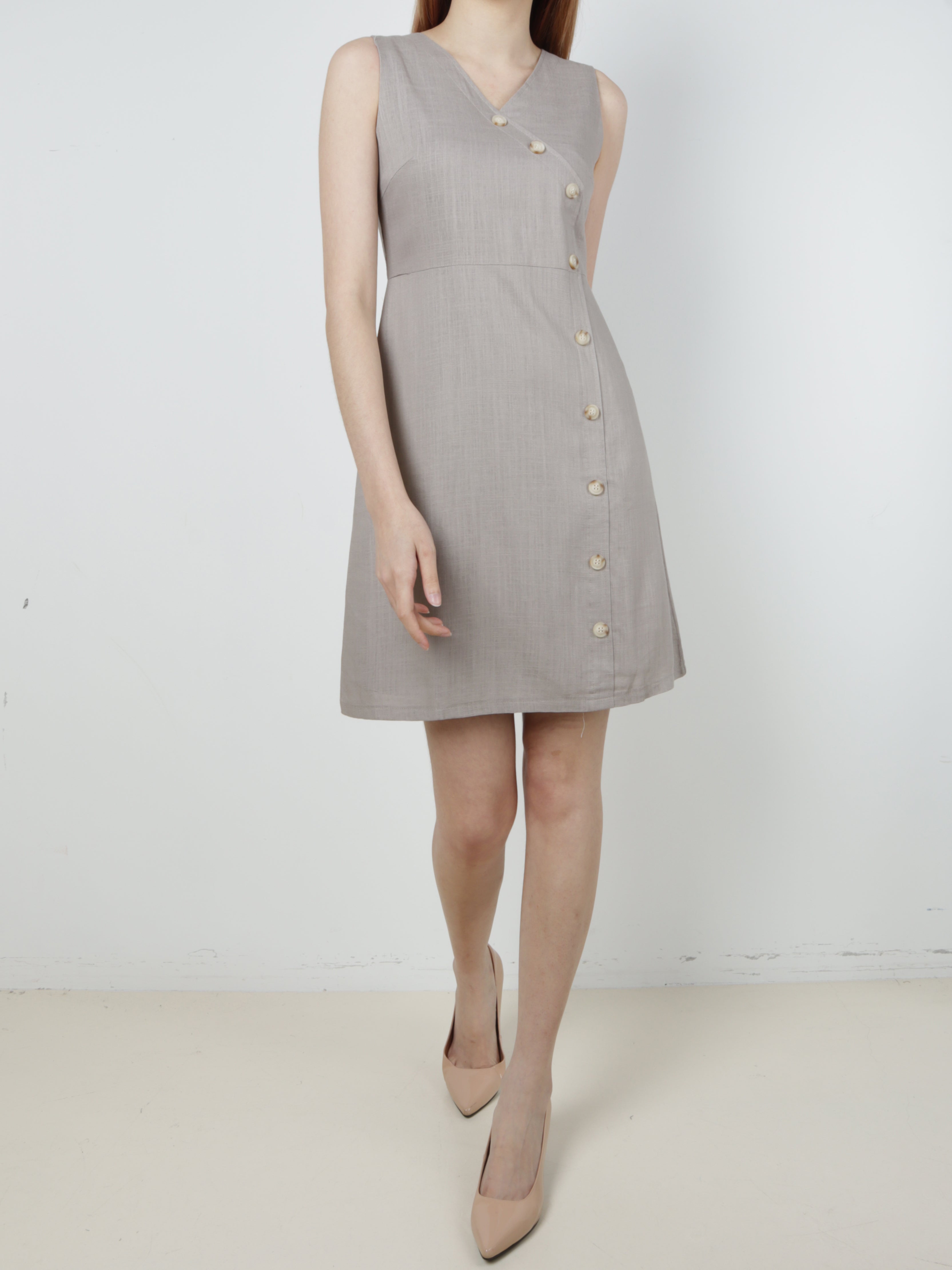 Linen Button Sleeveless Dress