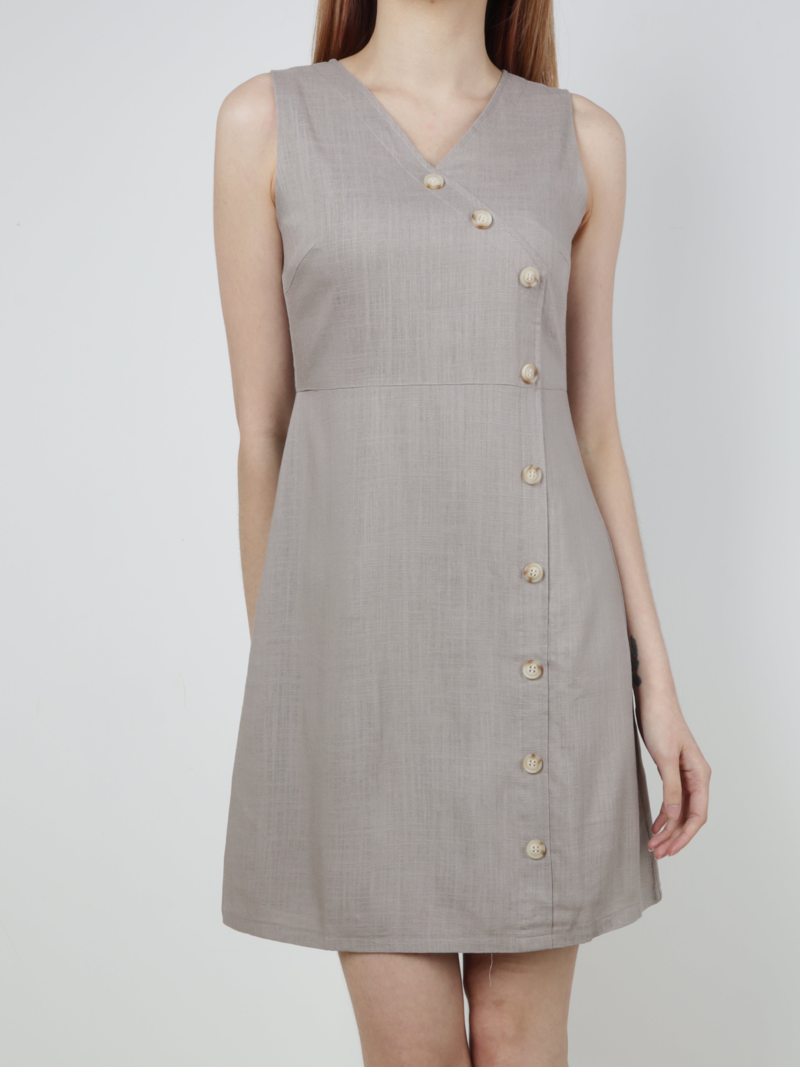 Linen Button Sleeveless Dress