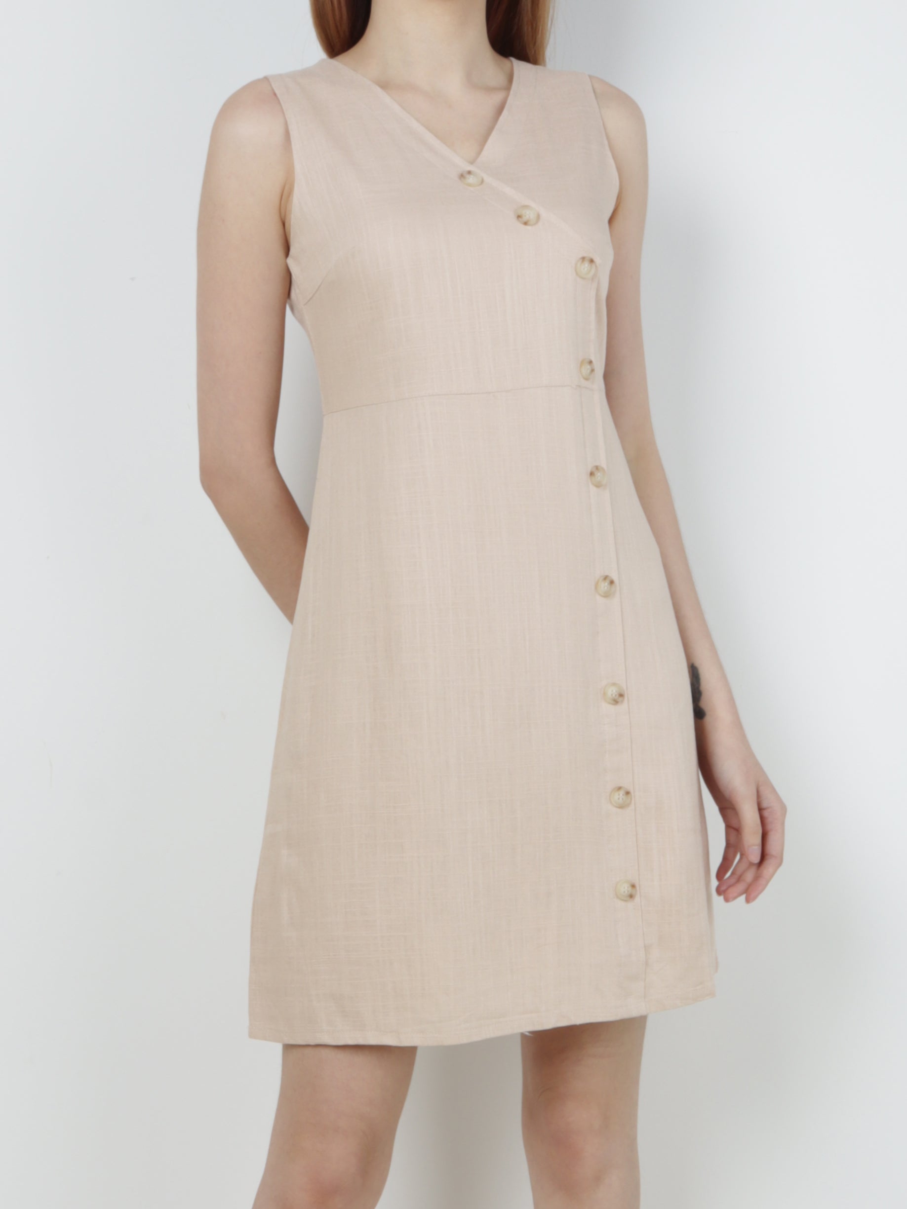 Linen Button Sleeveless Dress