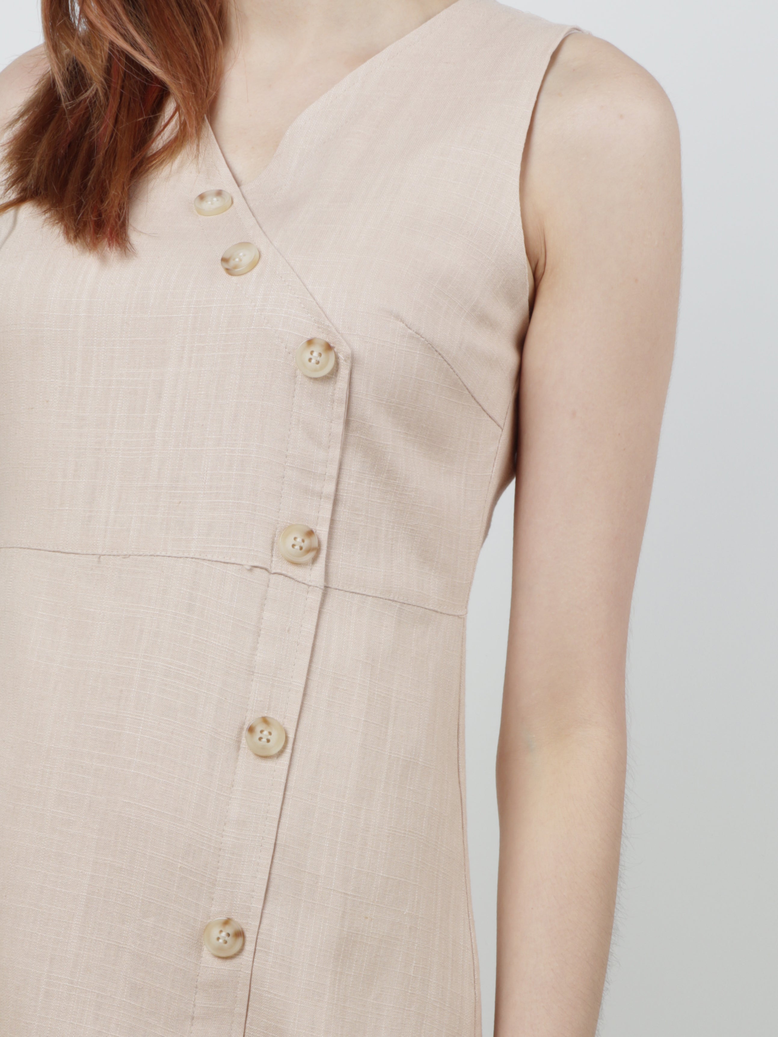 Linen Button Sleeveless Dress