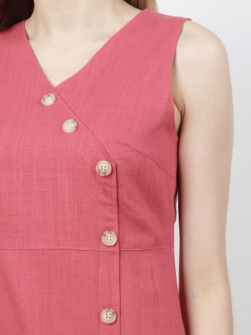 Linen Button Sleeveless Dress