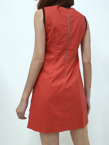Linen Lace Bottom Dress - Orange (Non-returnable) - Ferlicious