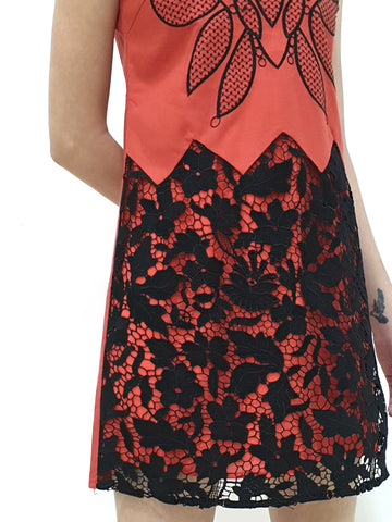 Linen Lace Bottom Dress - Orange (Non-returnable) - Ferlicious