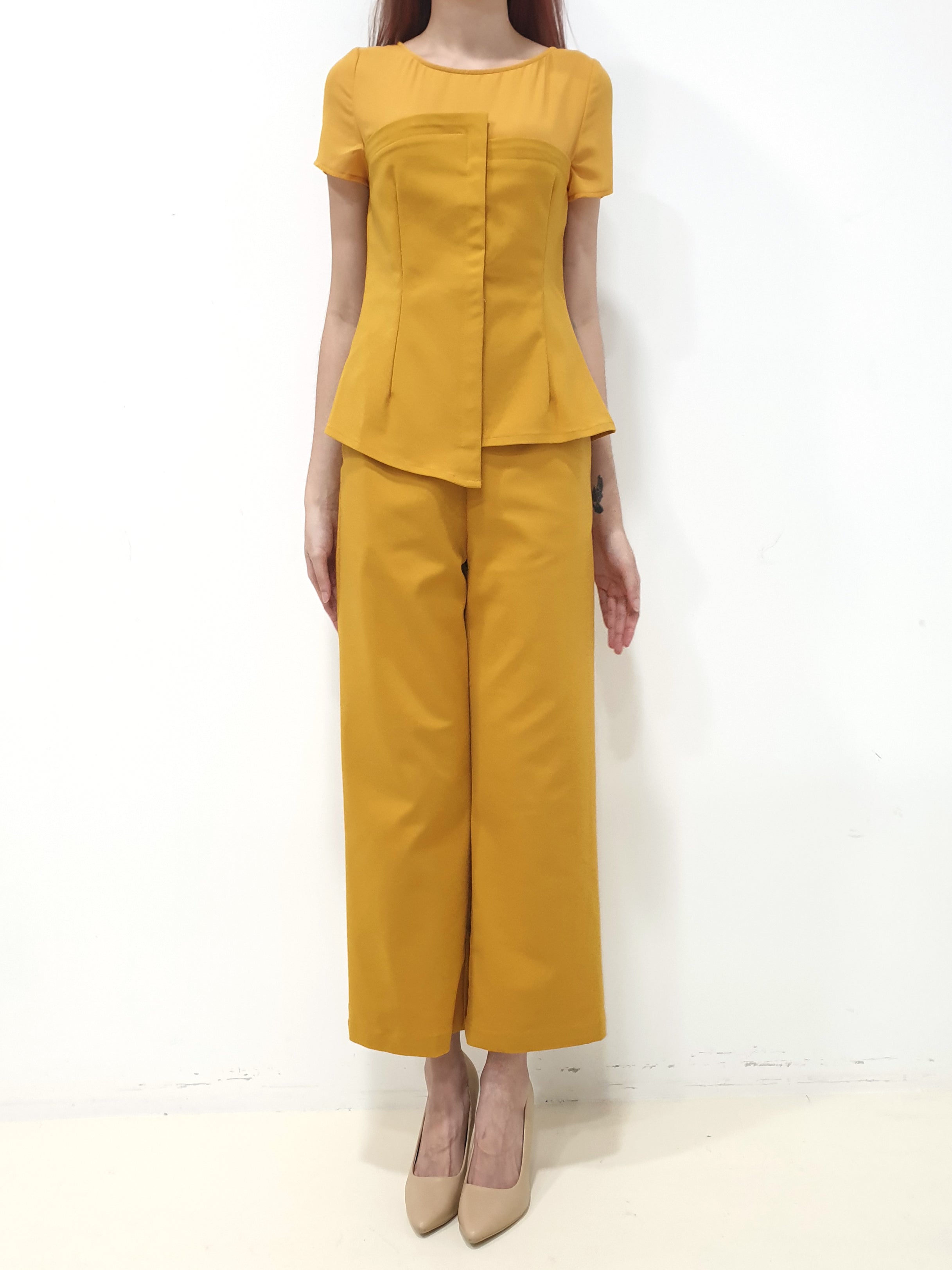 Mesh Shoulder Jumpsuit - Yellow (Non-returnable) - Ferlicious