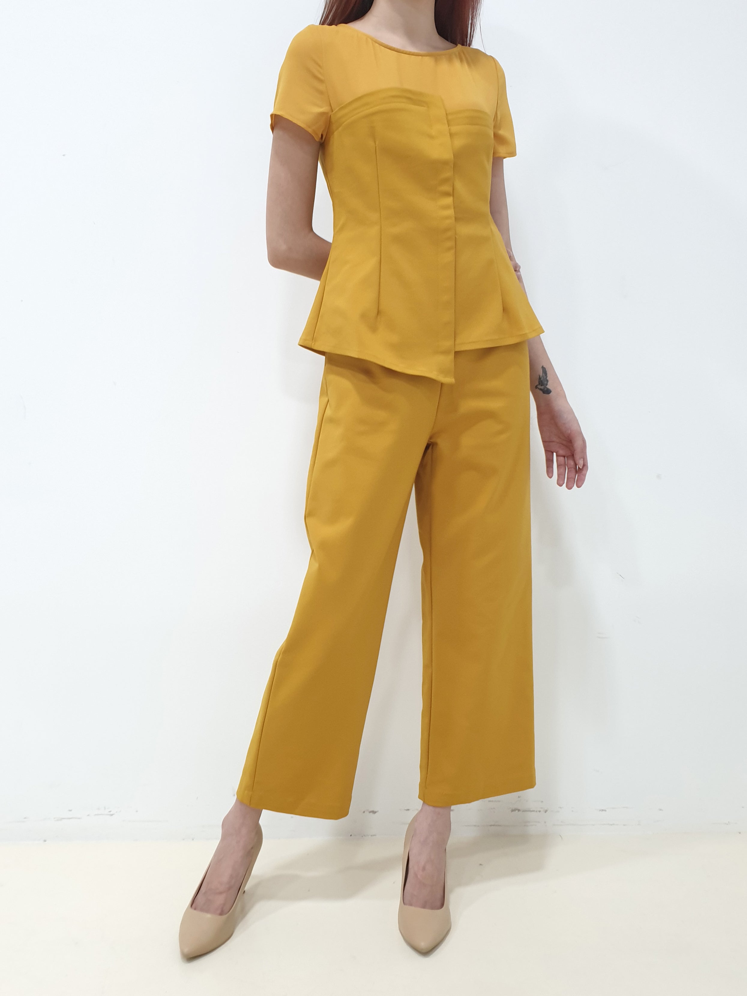 Mesh Shoulder Jumpsuit - Yellow (Non-returnable) - Ferlicious