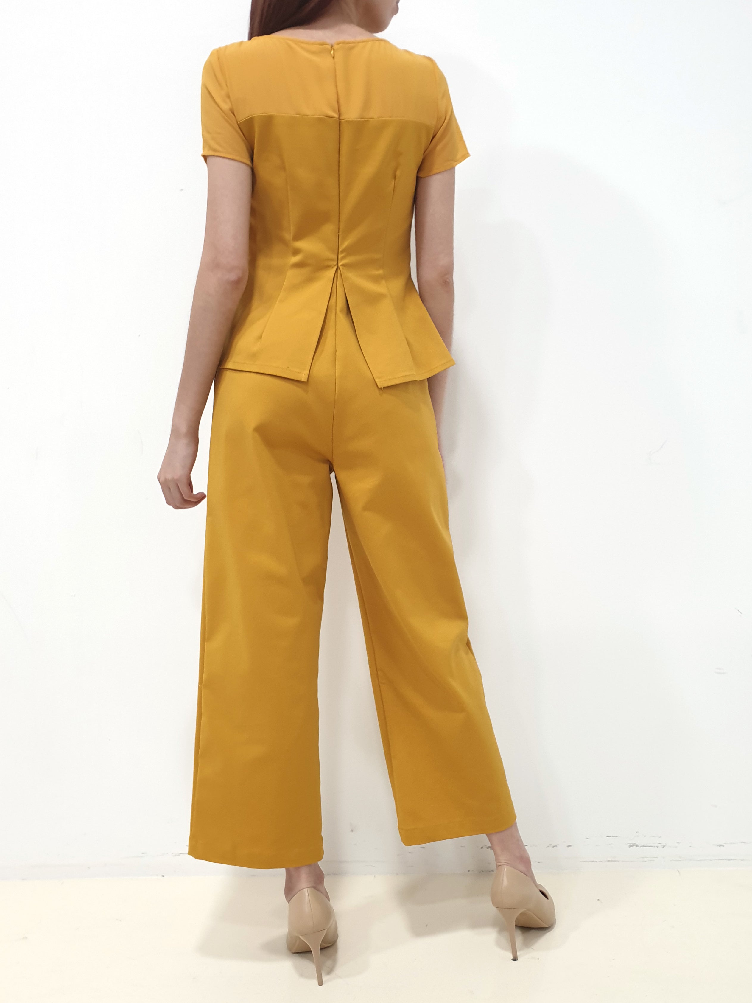 Mesh Shoulder Jumpsuit - Yellow (Non-returnable) - Ferlicious