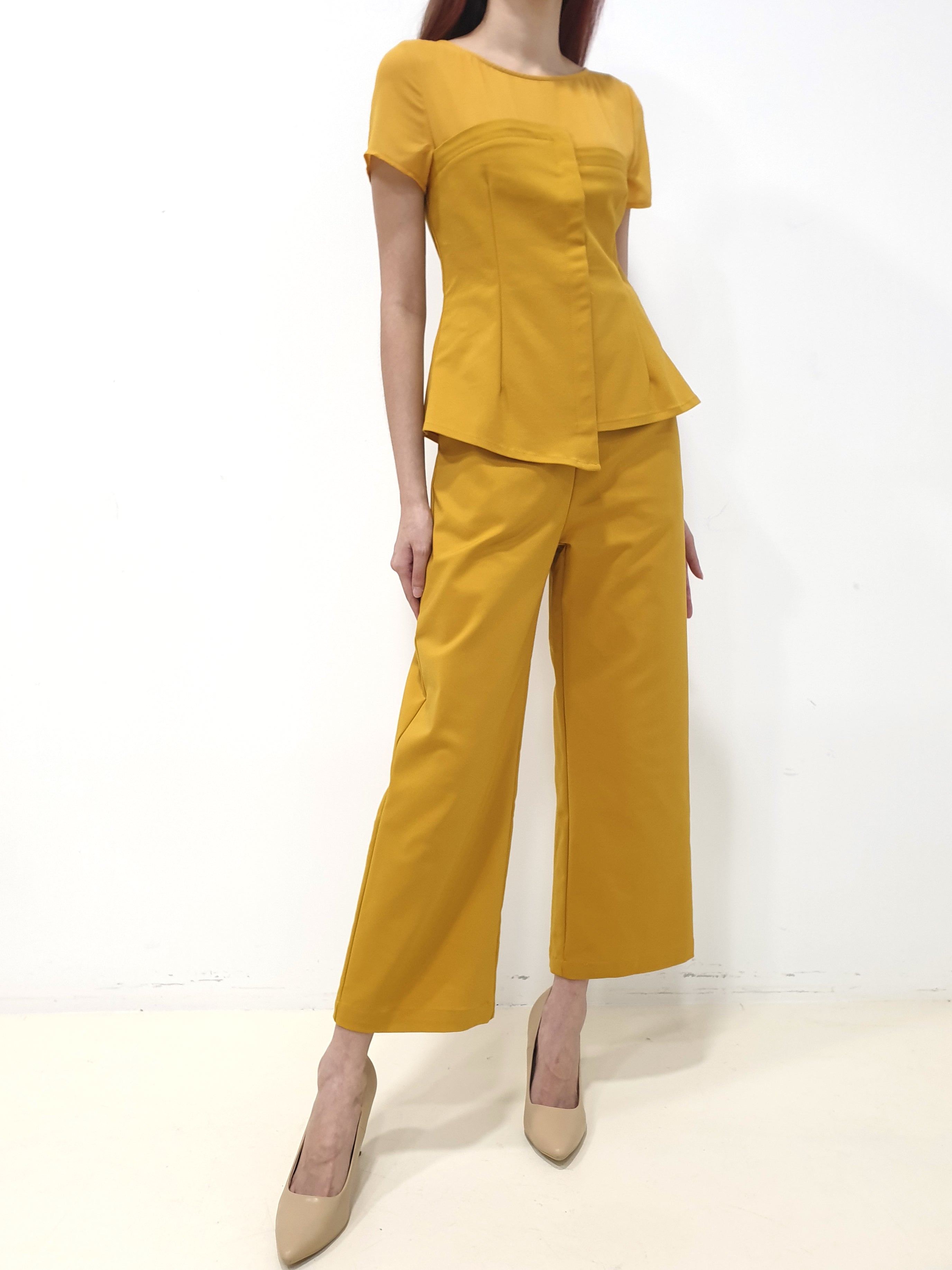 Mesh Shoulder Jumpsuit - Yellow (Non-returnable) - Ferlicious