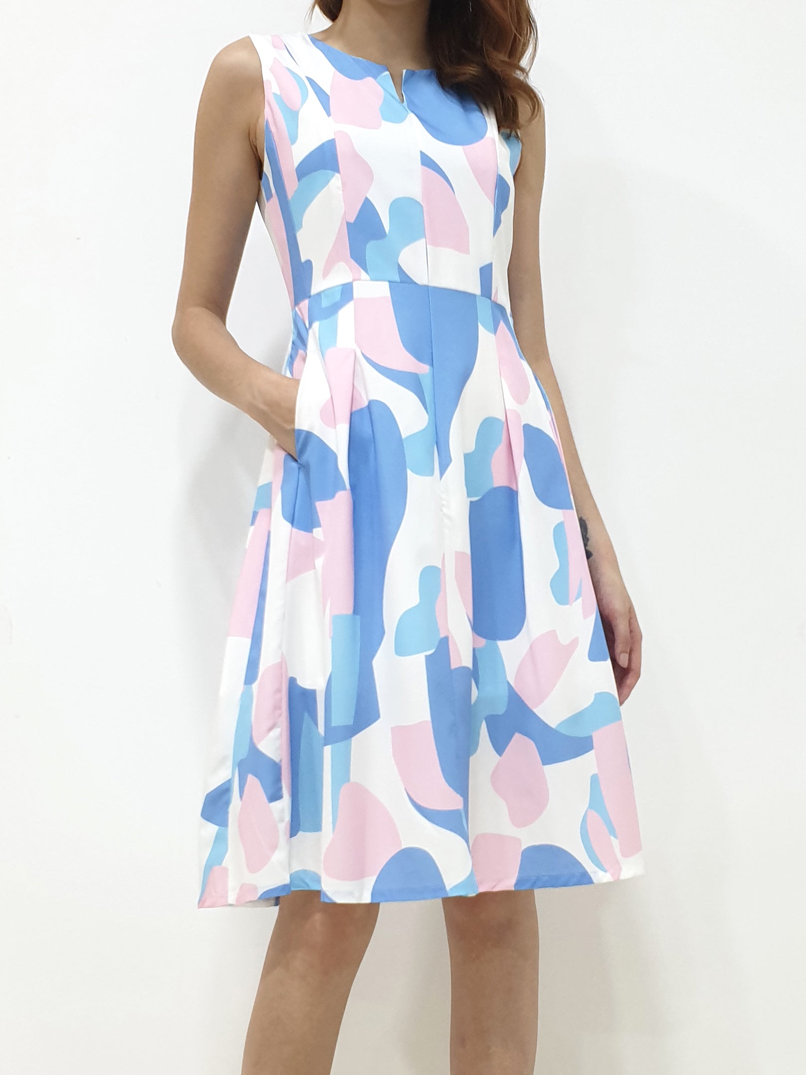Print Slit Neckline A Line Dress (Non-returnable) - Ferlicious