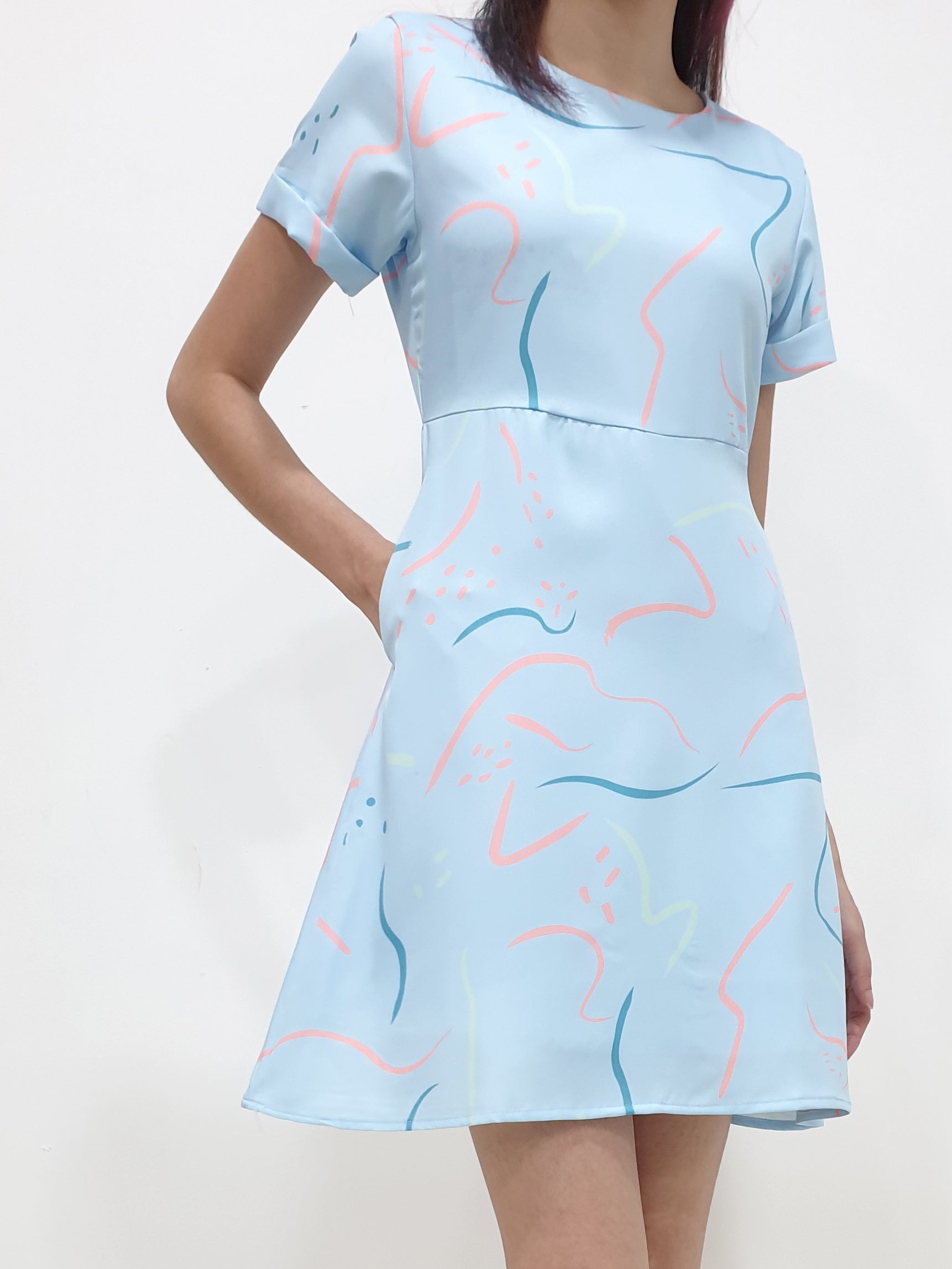Prints of Strokes Dress - Blue (Non-returnable) - Ferlicious