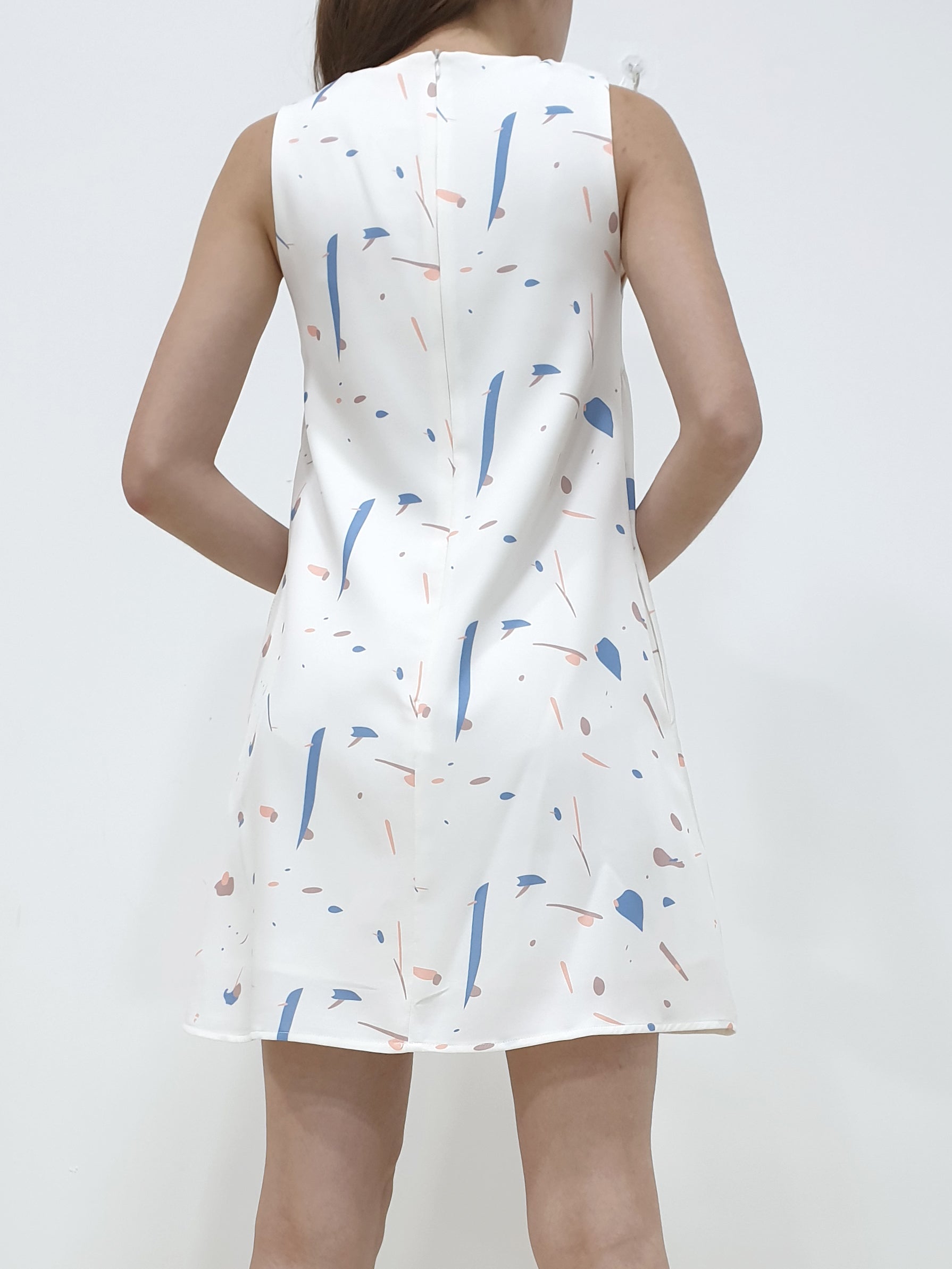 Random Print Trapeze Dress - White (Non-returnable) - Ferlicious