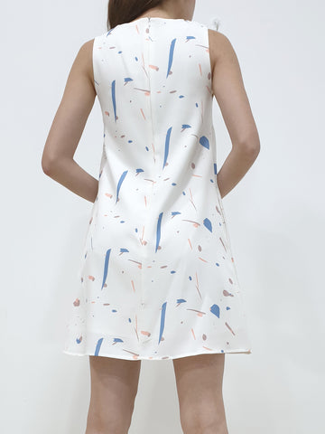 Random Print Trapeze Dress - White (Non-returnable) - Ferlicious