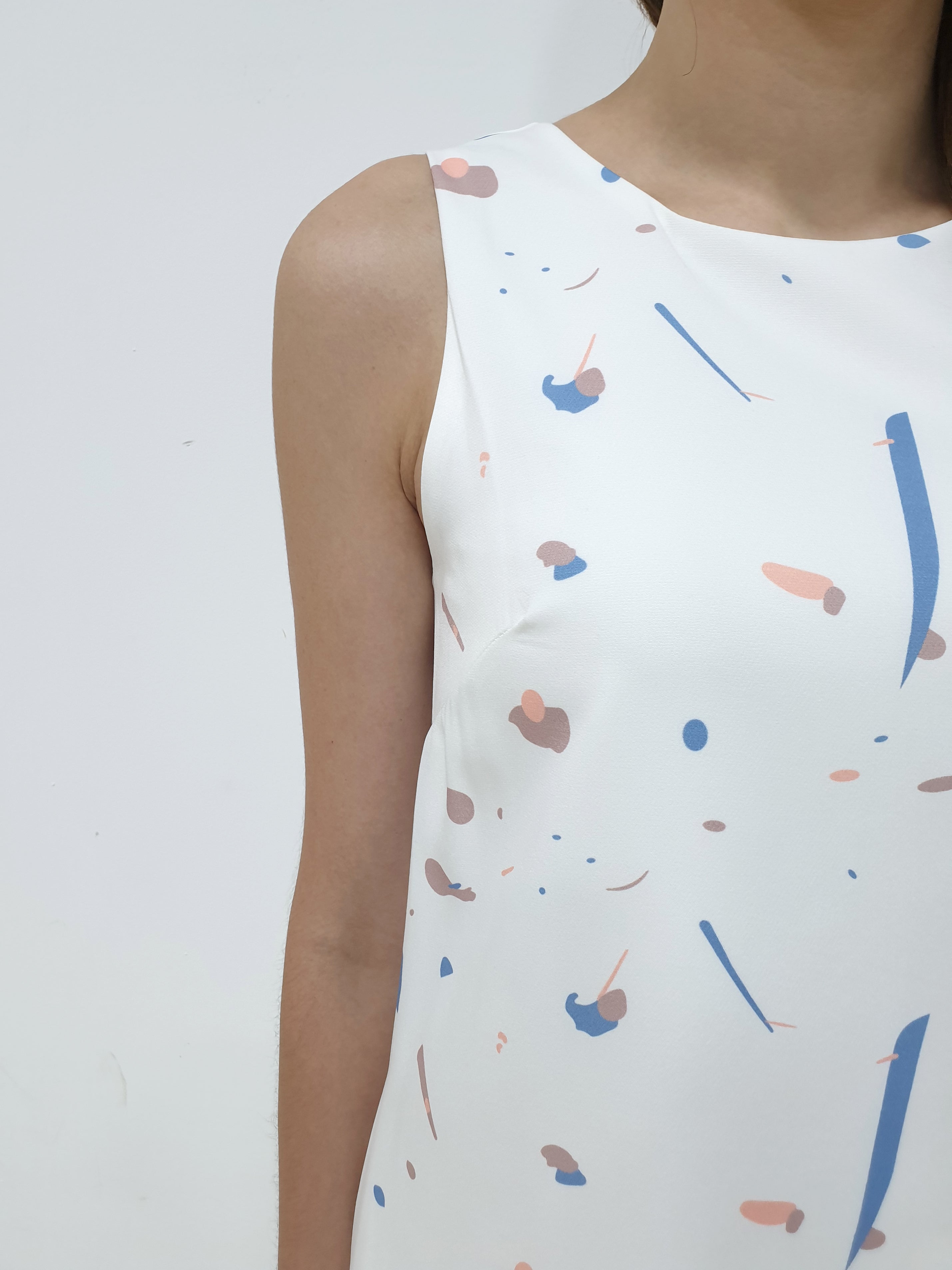 Random Print Trapeze Dress - White (Non-returnable) - Ferlicious