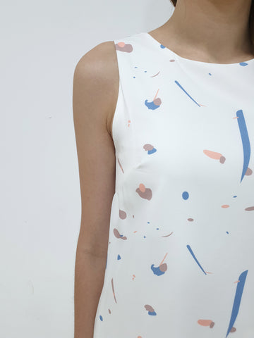 Random Print Trapeze Dress - White (Non-returnable) - Ferlicious