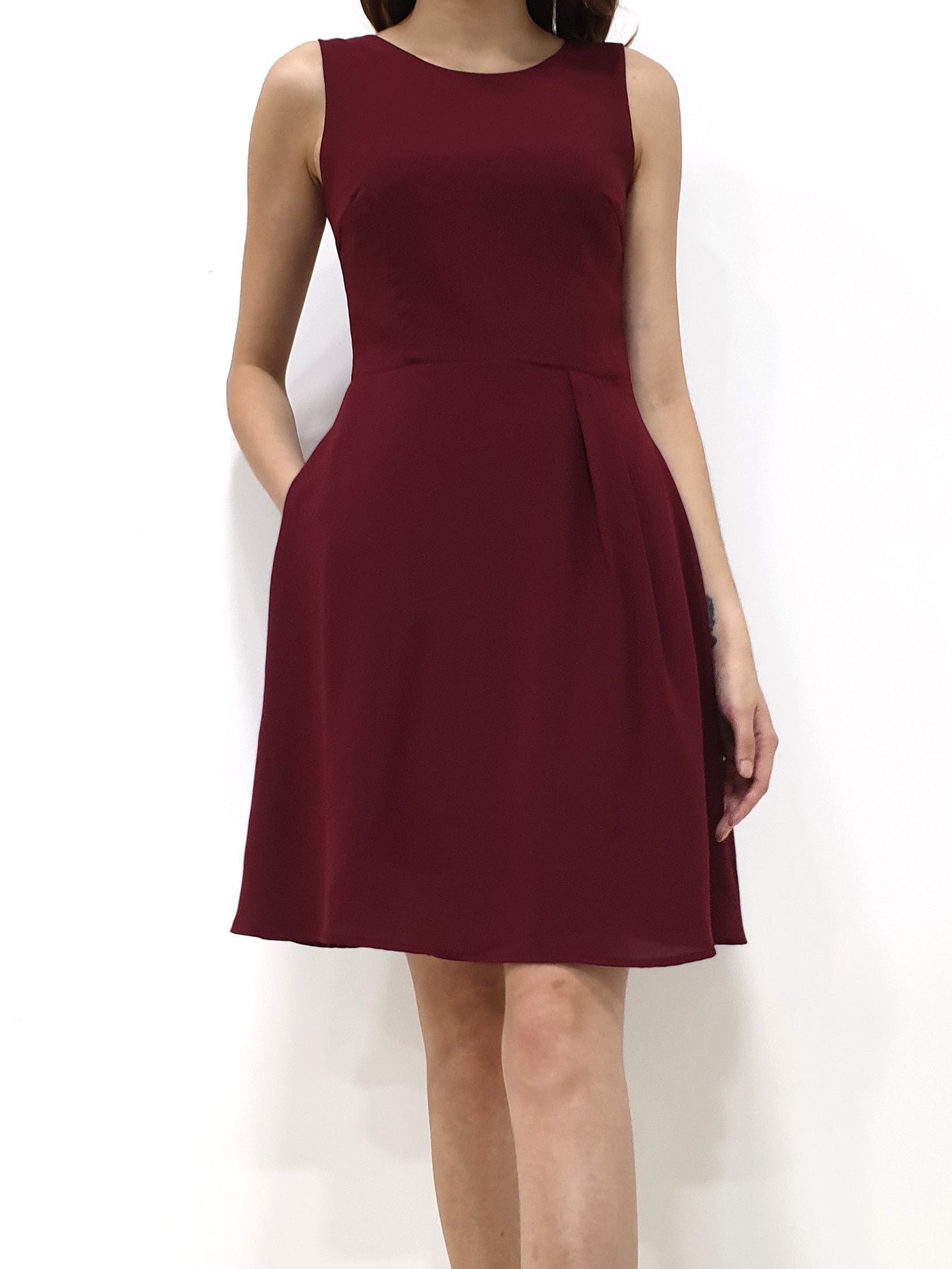 Round Neck A Line Dress - Maroon (Non-returnable) - Ferlicious