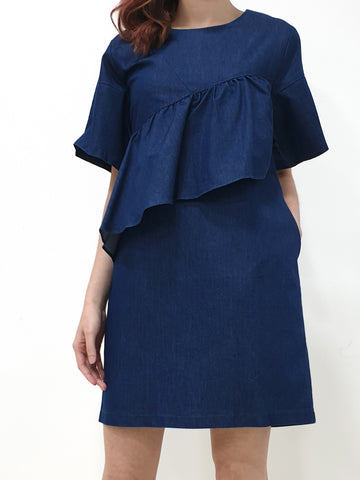Ruffles Front Denim Dress (Non-returnable) - Ferlicious