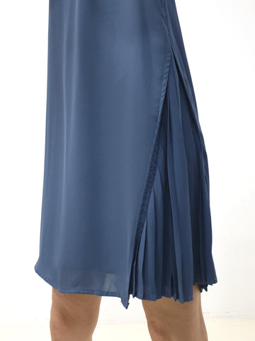 Side Pleated SS Dress - Blue (Non-returnable) - Ferlicious