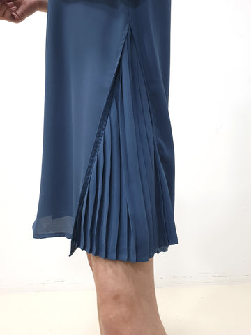 Side Pleated SS Dress - Blue (Non-returnable) - Ferlicious