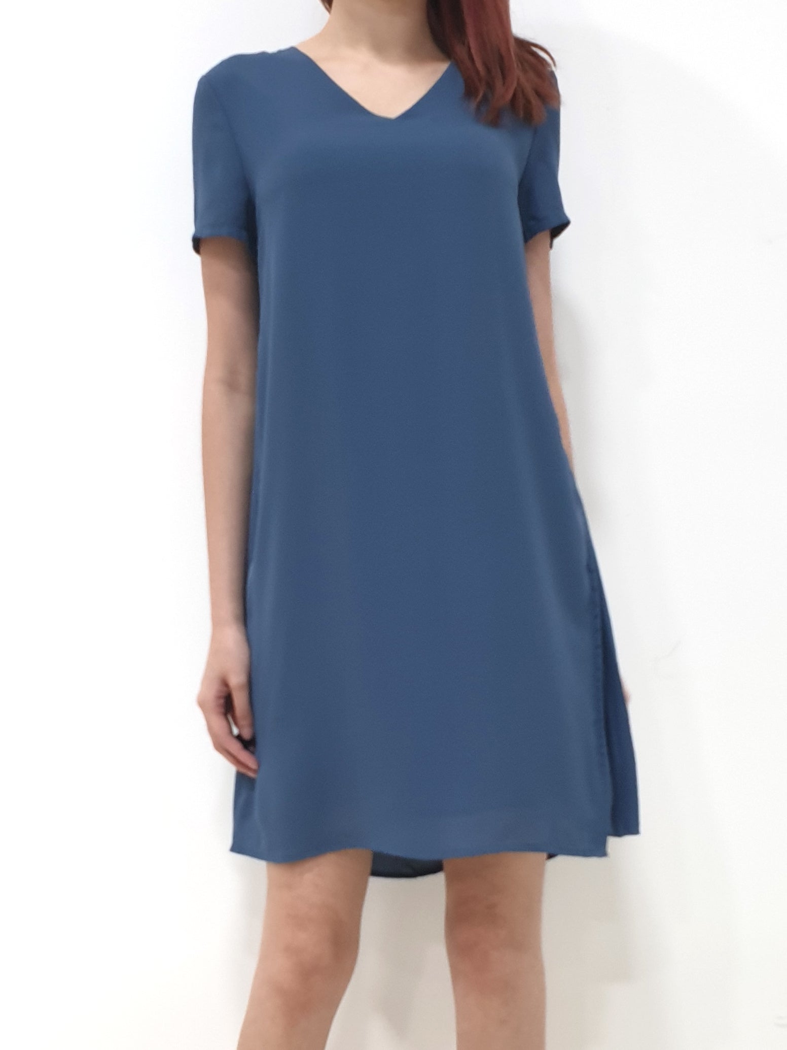Side Pleated SS Dress - Blue (Non-returnable) - Ferlicious