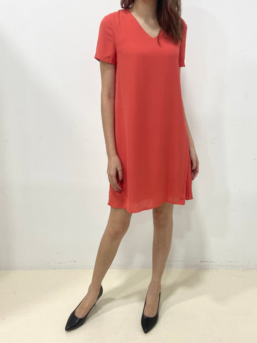 Side Pleated SS Dress - Coral (Non-returnable) - Ferlicious