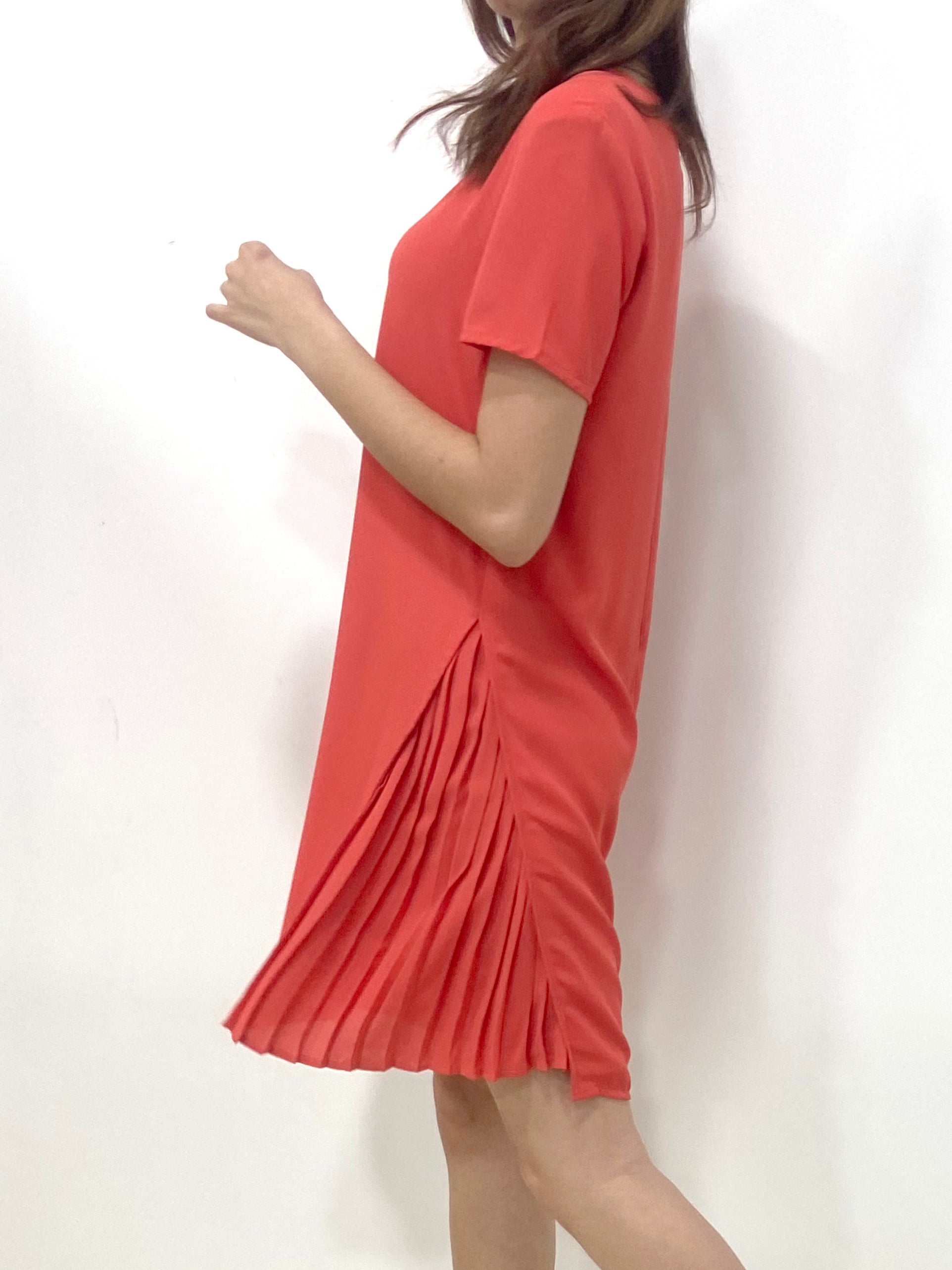 Side Pleated SS Dress - Coral (Non-returnable) - Ferlicious