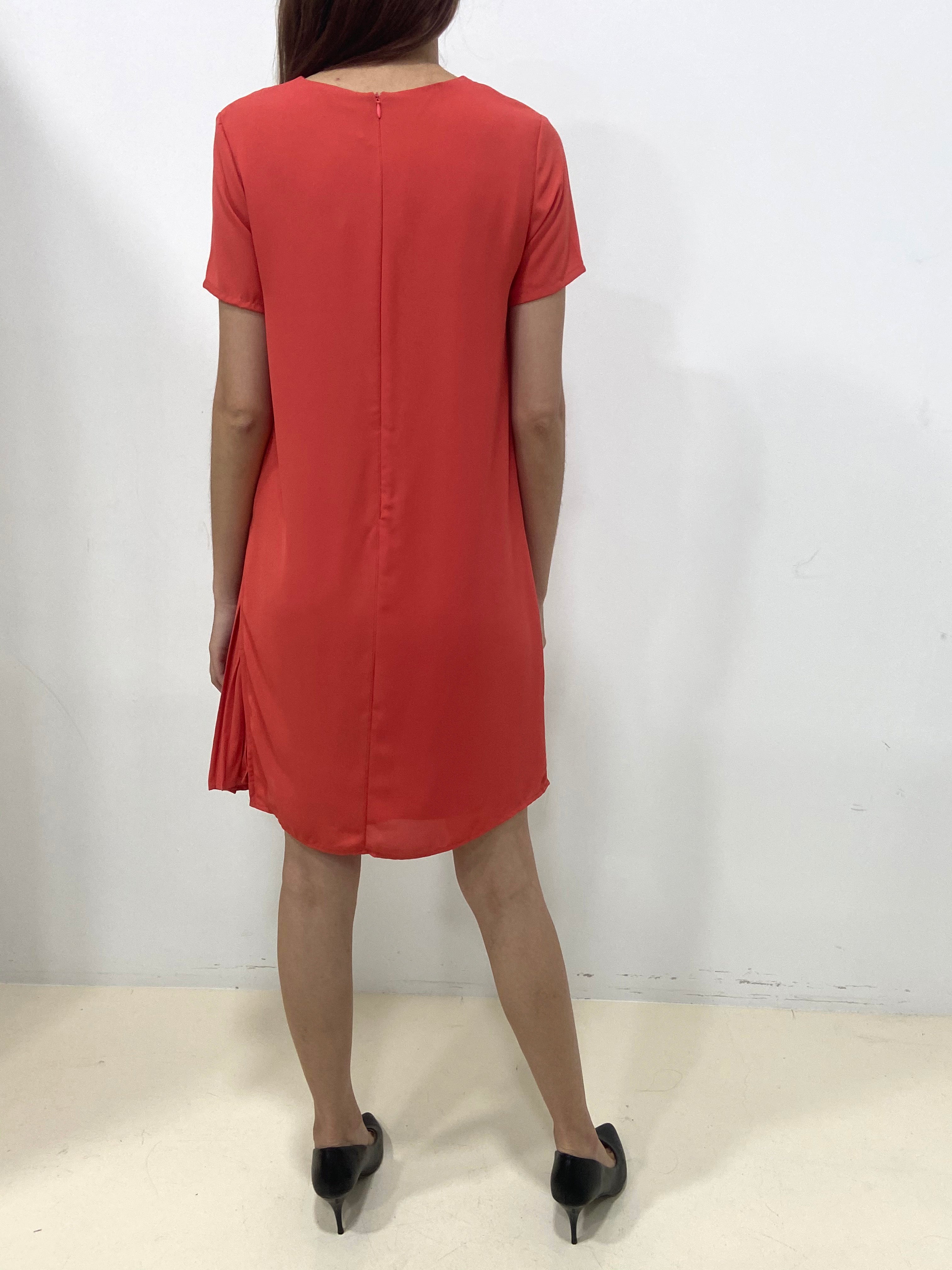 Side Pleated SS Dress - Coral (Non-returnable) - Ferlicious